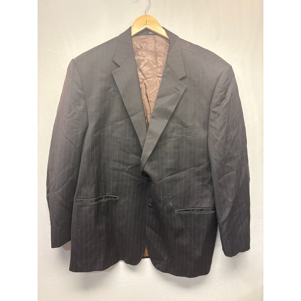 Chaps Blazer Jacket Mens‎ Gray Pinstripe Pure Wool Notch Lapel 48R Very Nice